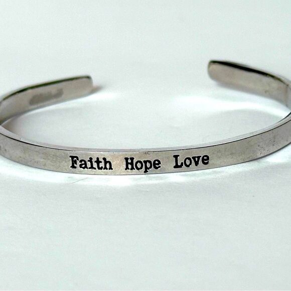 FAITH HOPE LOVE Silver-toned Thin Cuff Bracelet - Picture 3 of 5